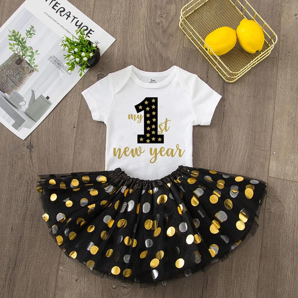 My First New Year Newborn Girl Cake Dresses Short Sleeve Romper Fashion Bodysuit Baby Girl Outfit Clothes New Year Holiday Gift