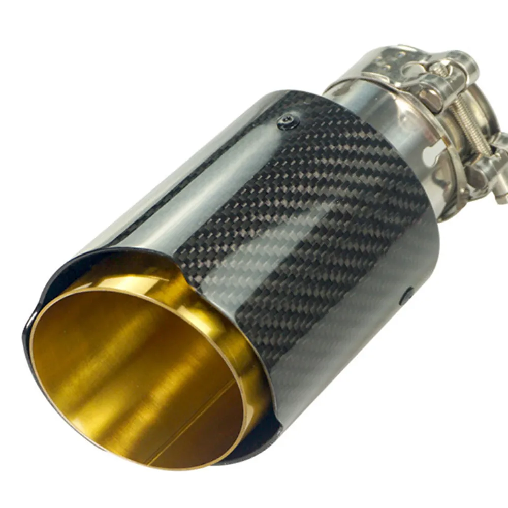 Car Universal Straight Edge Glossy Carbon Fiber Gold Pipe Exhaust Muffler Tip Exhaust End Pipe Tail Pipe Tip for Akrapovic