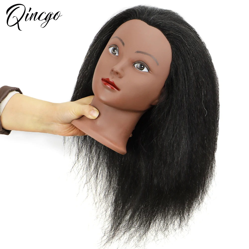 African Mannequin Training Head With Real Human Hair Manikin Cosmetology Makeup Doll Heads And Stand For Practice Braid Styling