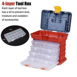 NEWACALOX Outdoor Toolbox 4 Layer Fishing Tackle Portable Tool Case Screw Hardware Plastic Storage Box with Locking Handle