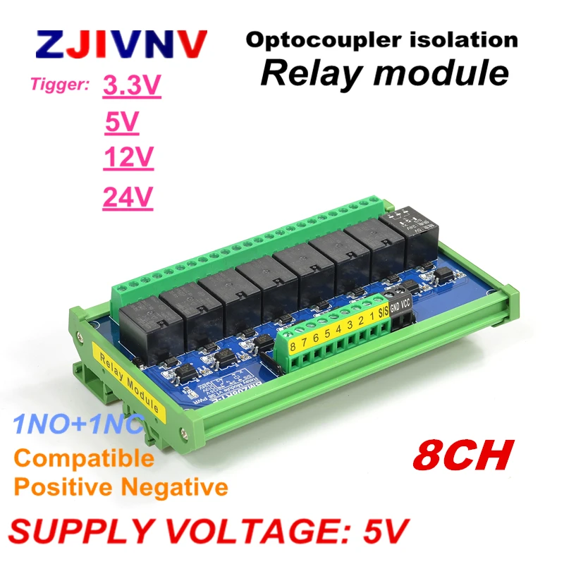 

DC 5V 8 channels Optocoupler isolation Relay Interface Module trigger voltage 1.8v 3.3-9v 10-30v PLC Signal Amplification Board