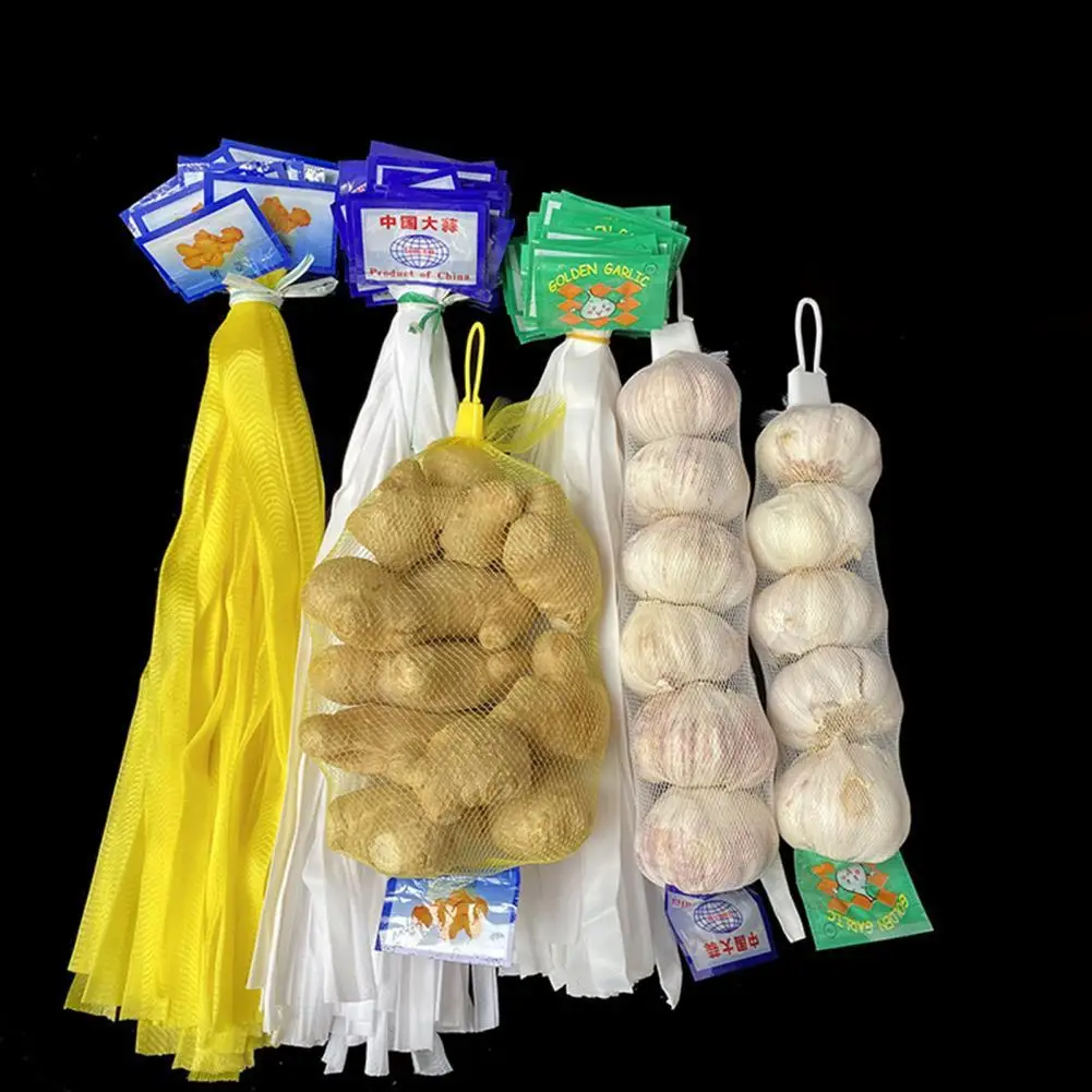 100Pcs ถุงตาข่ายสะดวก Reusable PE Breathable กระเทียมขิงสุทธิบรรจุกระสอบพลาสติก Buckles สำหรับตลาด