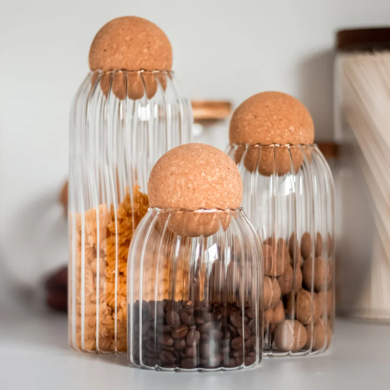 

JINYOUJIA-Heat Resistant Glass Ball Cork Jar with Lid, Bottle Storage Tank, Sealed Tea Cans, Coffee Storage Jar