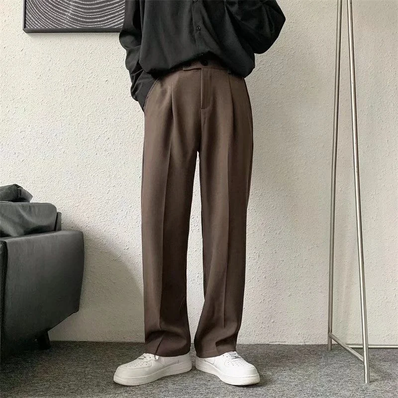 Brown/Black Suit Pants Men Fashion Society Mens Dress Pants Korean Loose Straight Casual Pants Mens Office Formal Trousers S-3XL