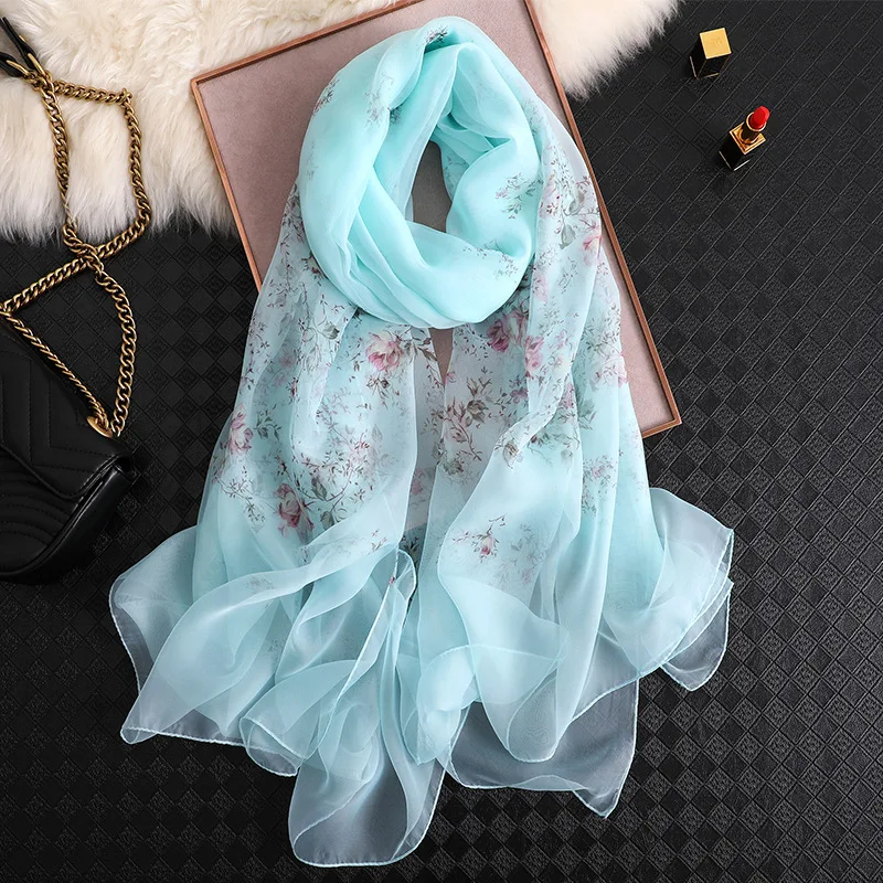 

Fashion Women Silk Scarf Female Luxury Brand Print Flower Butterfly Foulard Shawls and Scarves Beach Sunscreen Pashmin Plus