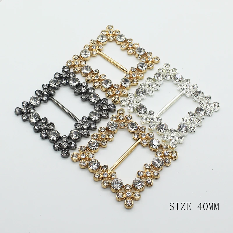 40MM Alloy Metal Belt Buckles 2Pcs/Lot Square DIY Handwork Buckle Sewing Clothing Diamond Rhinestones Decoration Accessories