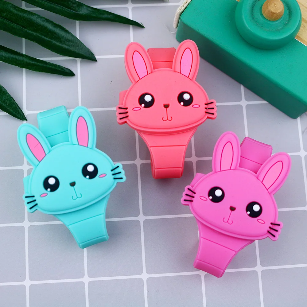 LED Cartoon Rabbit Children Watches with Bratelet Lovely Rabbit Electronic Girls Kids Watch ladies Flip Cover Students Clock