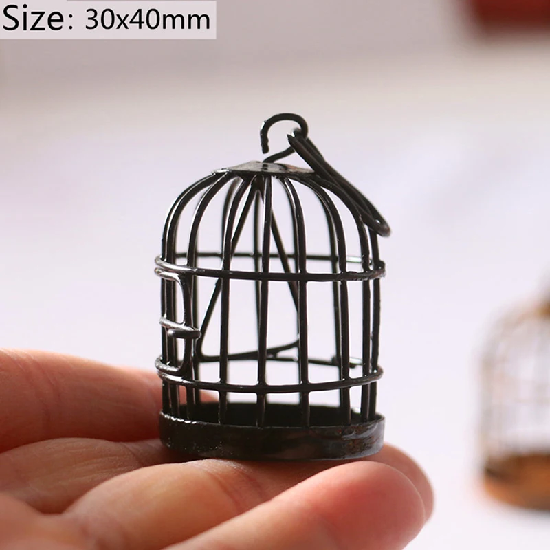 1pc New Arrival 1:12 Scale Metal Bird Cage With Bird Birdcage Dollhouse Miniature Gold Tone