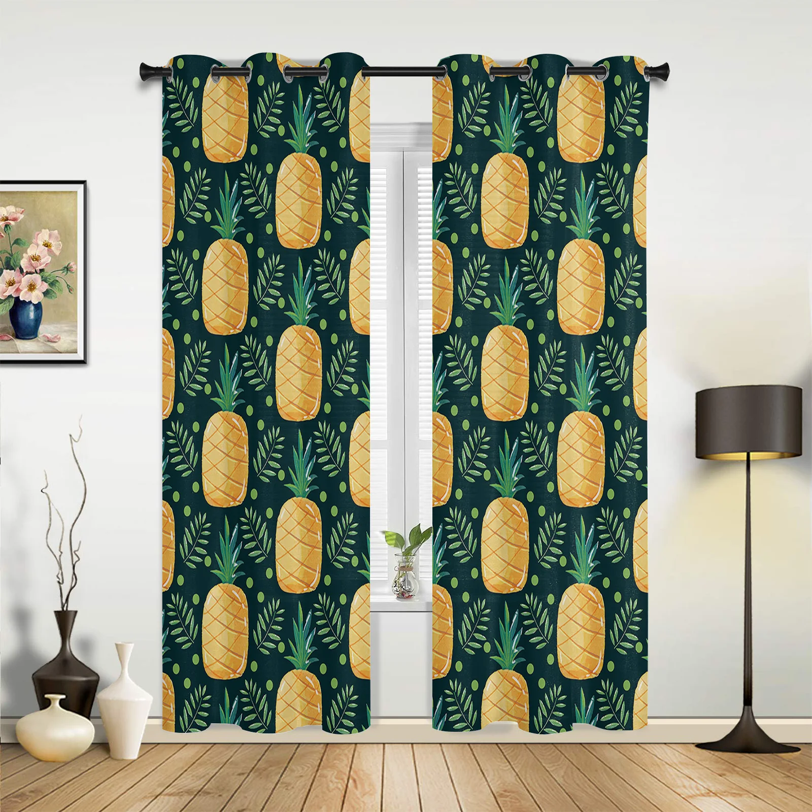 Yellow Pineapple Leaves Large Curtains For Living Room Window Curtain Bedroom Kitchen Balcony Gazebo Curtain Room Divider