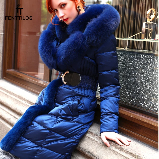 Fashion Women s Big Real Fox Fur Hooded Down Coat Female Winter Rabbit Fur Stitching Thicker Warm Down Jacket Down Parkas F2299