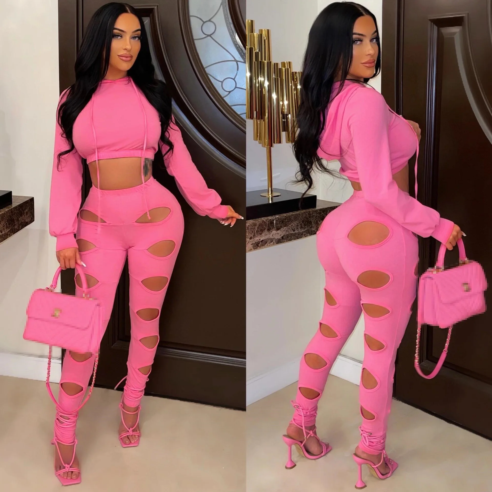 two piece set women 2 piece set women outfits hole sweatsuits wholesale items for business women clothing tracksuit sexy outfit