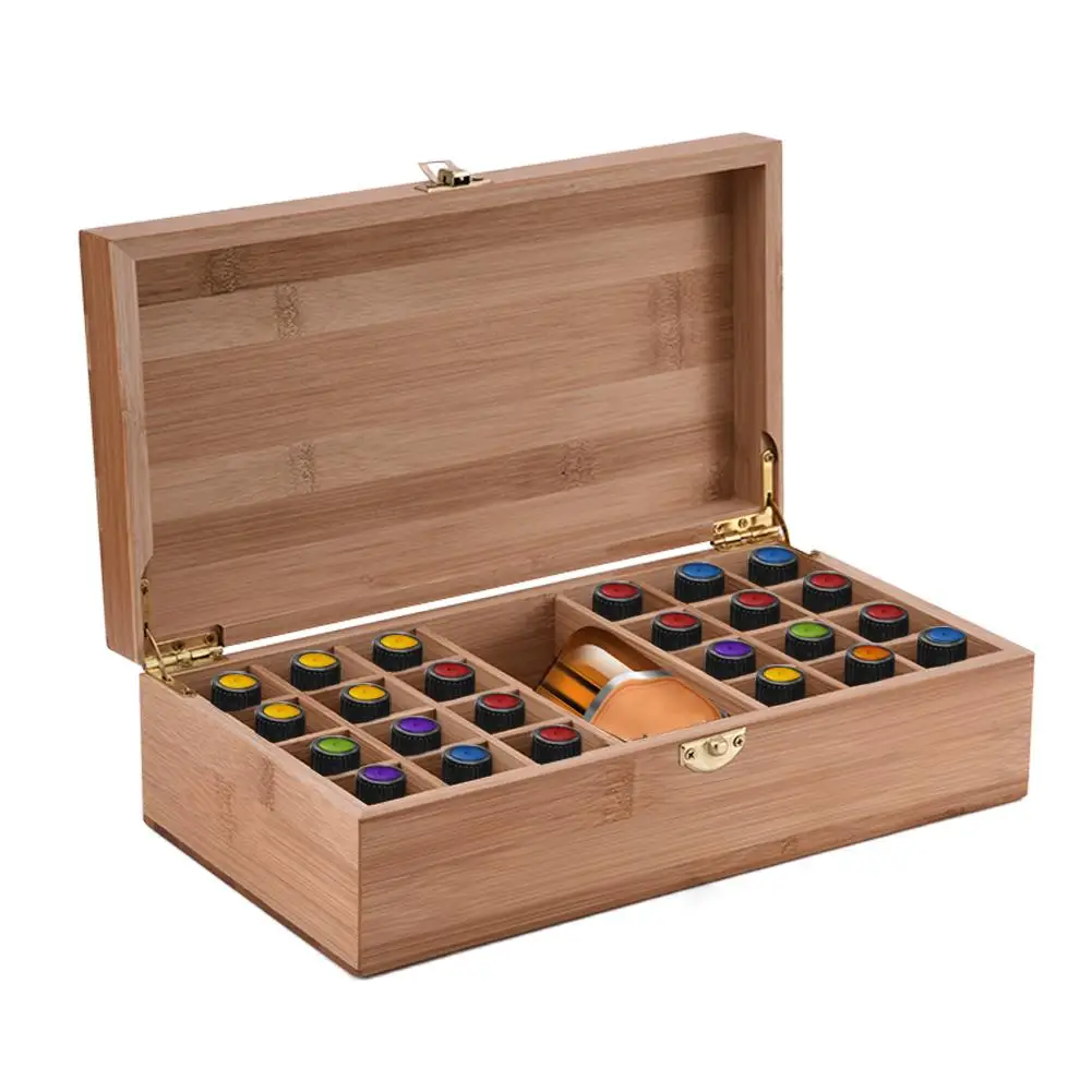 25 Grids Bamboo Essential Oil Storage Box Organizer DIY Protective Wooden Storage Case Travel Perfume Bottles Protect Container