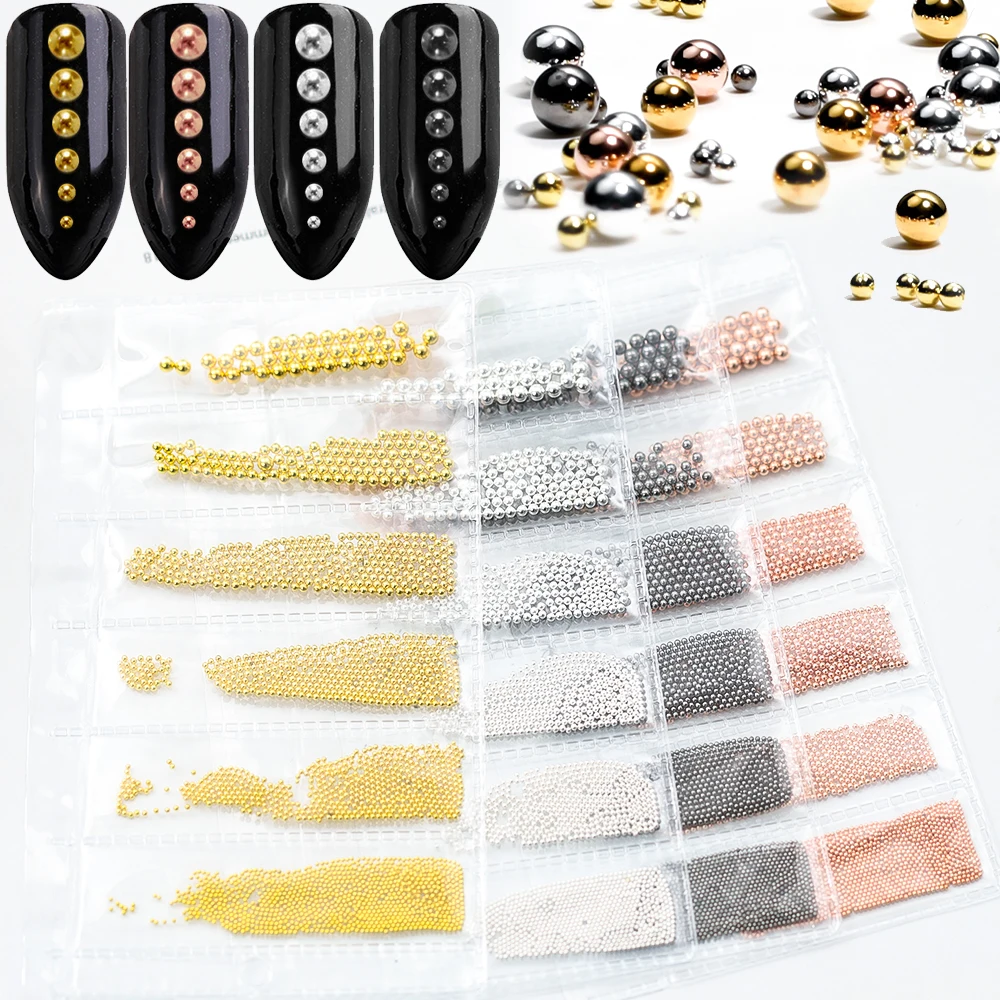 1 Pack Mix 6 Sizes 0.8-3mm Black Gold Silver Rose Metal Caviars Beads Ball Nail Art Alloy Gems Decorations Manicure DIY Tips