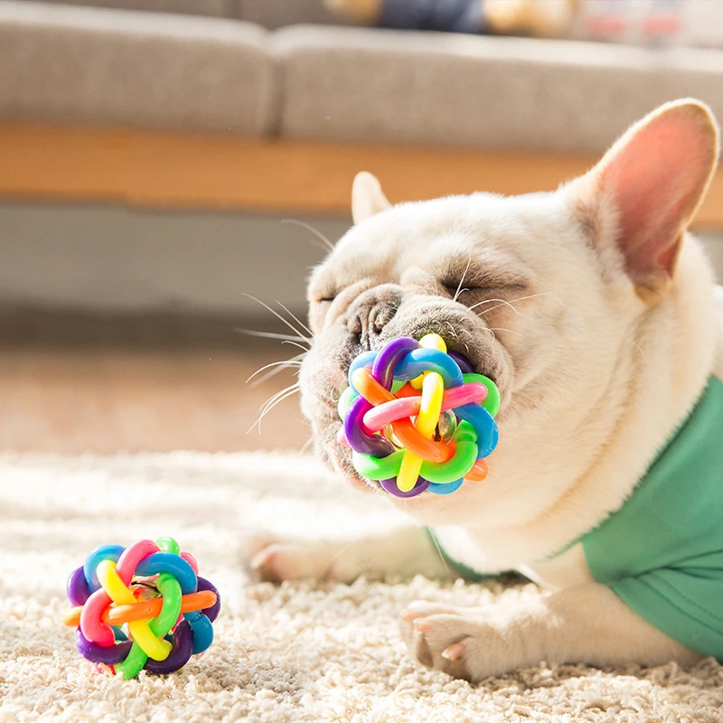 Benepaw Colorful Bell Rubber Dog Ball Nontoxic Bite Resistant Pet Chew Toys Teeth Cleaning Puppy Game Play For Small Large Dogs