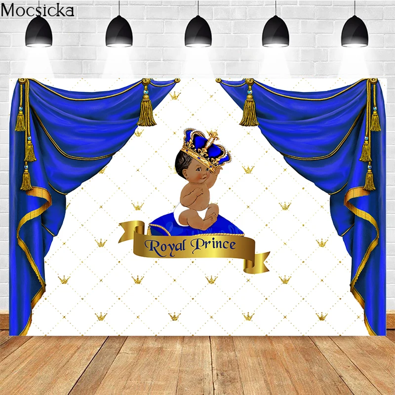 Mocsicka Royal Little Prince Photography Background Crown Decoration Studio Props Baby Shower Photo Backdrop Custom Banner