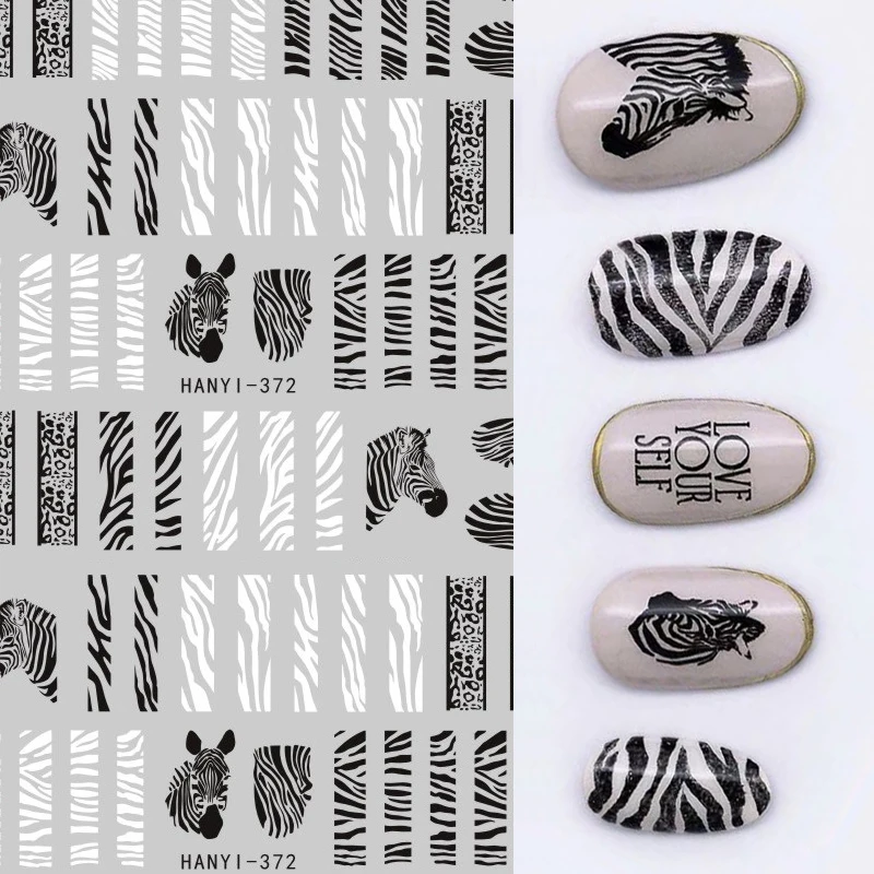 Animal Nail Stickers for Manicure, Zebra and Leopard Print, Alphabet Pattern, Design Decor, Sliders Decals, Beauty Tools