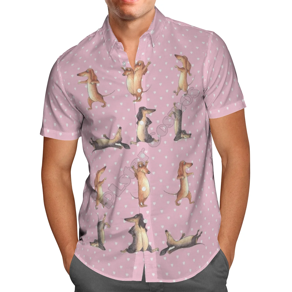 Hawaii Shirt Hawaiian beach Summer Funny Dachshund 3D Printed Men's Shirt Harajuku Tee hip hop Casual shirts 02