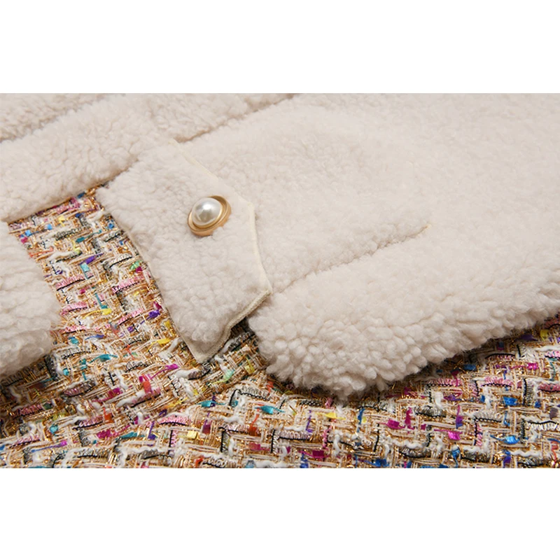 MOLAN Elegant Woman Jacket Lamb Cashmere Fashion Patchwork Long Sleeve Faux Fur Winter Jacket Waem Thick Female Chic Outwear
