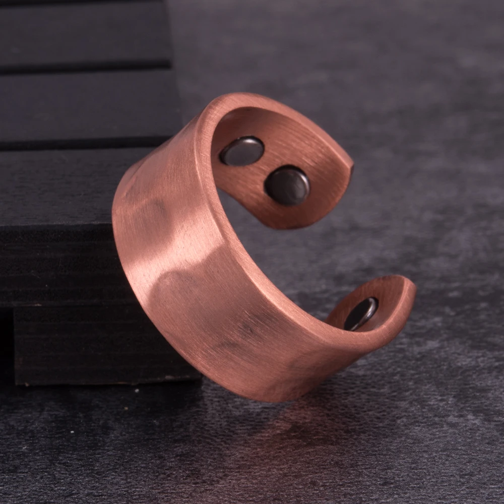 Vinterly Pure Copper Mens Finger Ring Magnetic Bands Arthritis Pain Relief Rings for Men Adjustable Minimalist Jewelry Resizable