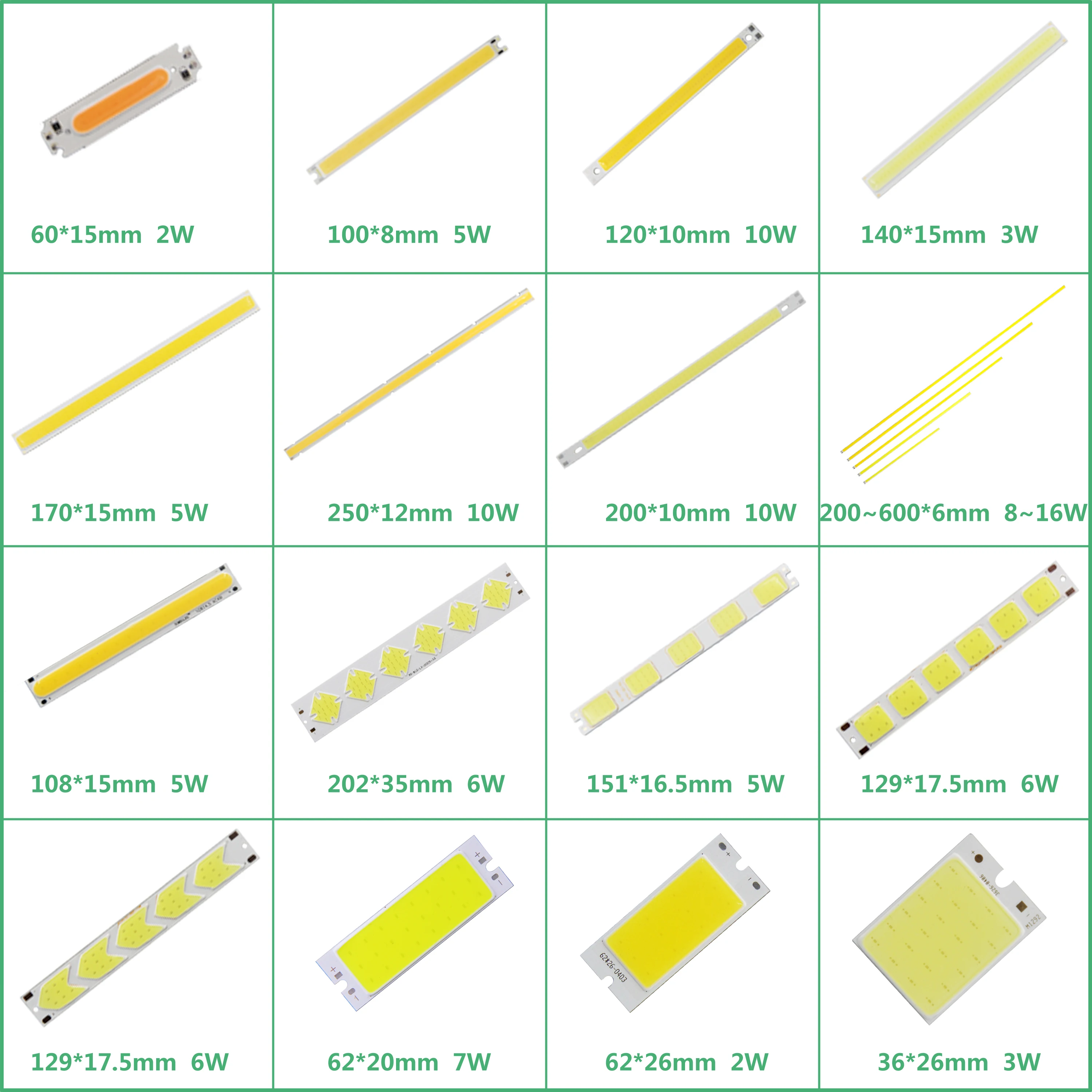 DC 12V 2w 5W 6W 7W 8W 10W 12W 14W 16w cob for DIY led cob lamp light emitting diode bulb cob led bar strip chip source