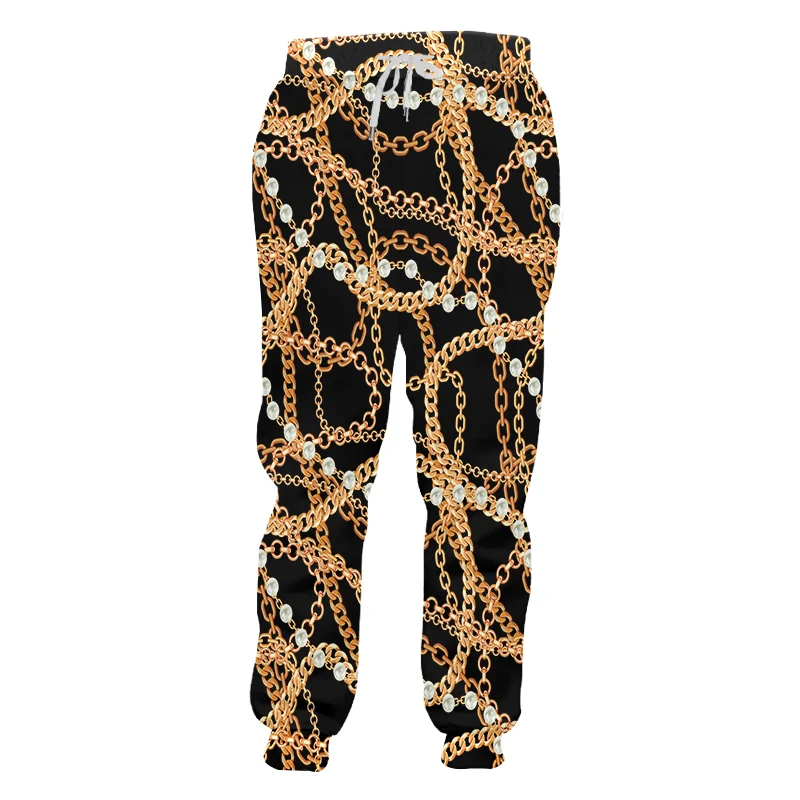 

2022 Luxury Golden Necklace Pearls 3D Print Sweatpants Men Joggers Elastic Waist Lose Casual Trousers Hip Hop Mens Sweat Pants