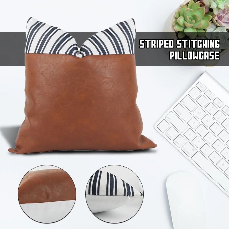 

45x45cm PU stitching Pillow Case Geometric Printed Geometric Cushion Cover Sofa Bed Car Seat Home Decorative Pillowcase
