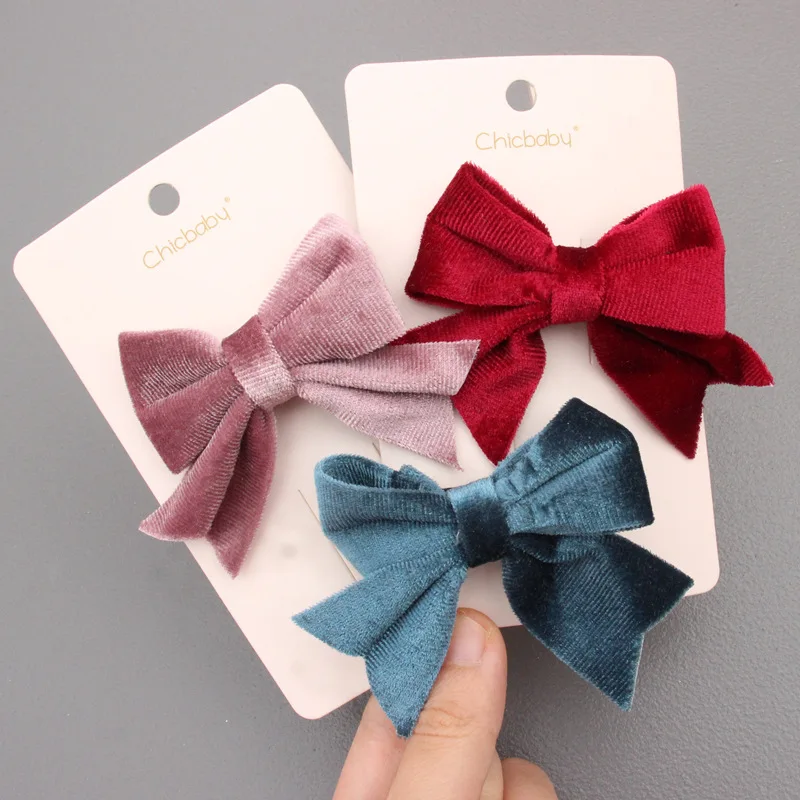 Korea 2020 New Girls' Velvet Bow Barrette Hair Clips Hair Accessories Ponytail Clip Solid Color Big Bow Hairpins