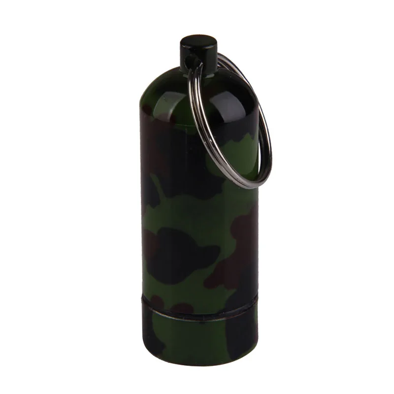 Drug organizer pillbox Camouflage Aluminum Alloy Pill case Travel First Aid Medicine Capsule tablet Container with Keychain