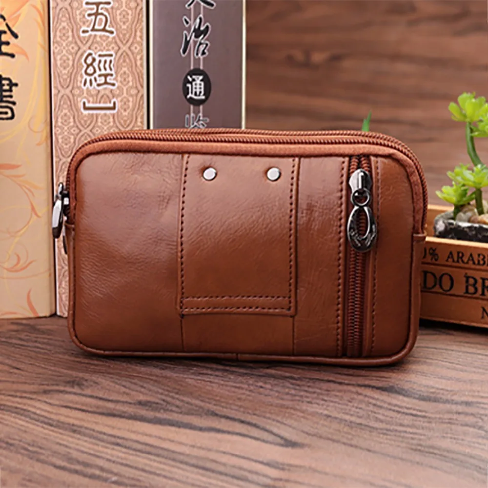 Genuine Leather Men Belt Bag Cell/Mobile Phone Case Cover Wallet Purse Male Natural Skin Hip Bum Fanny Waist Pack Bags