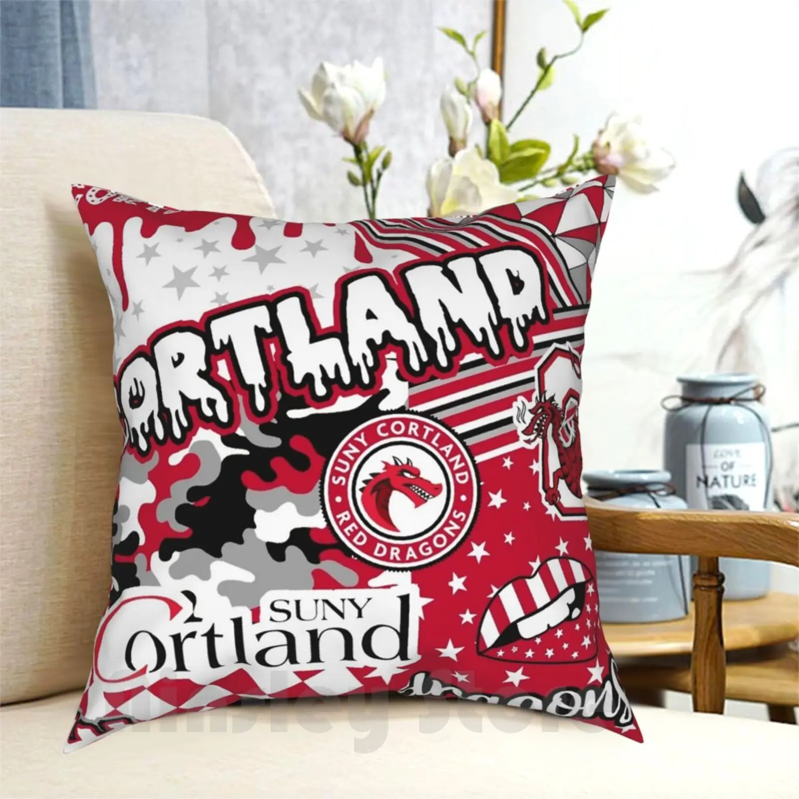 Cortland Pillow Case Printed Home Soft Throw Pillow Cortland Red Cstate Game Day University Of Football College