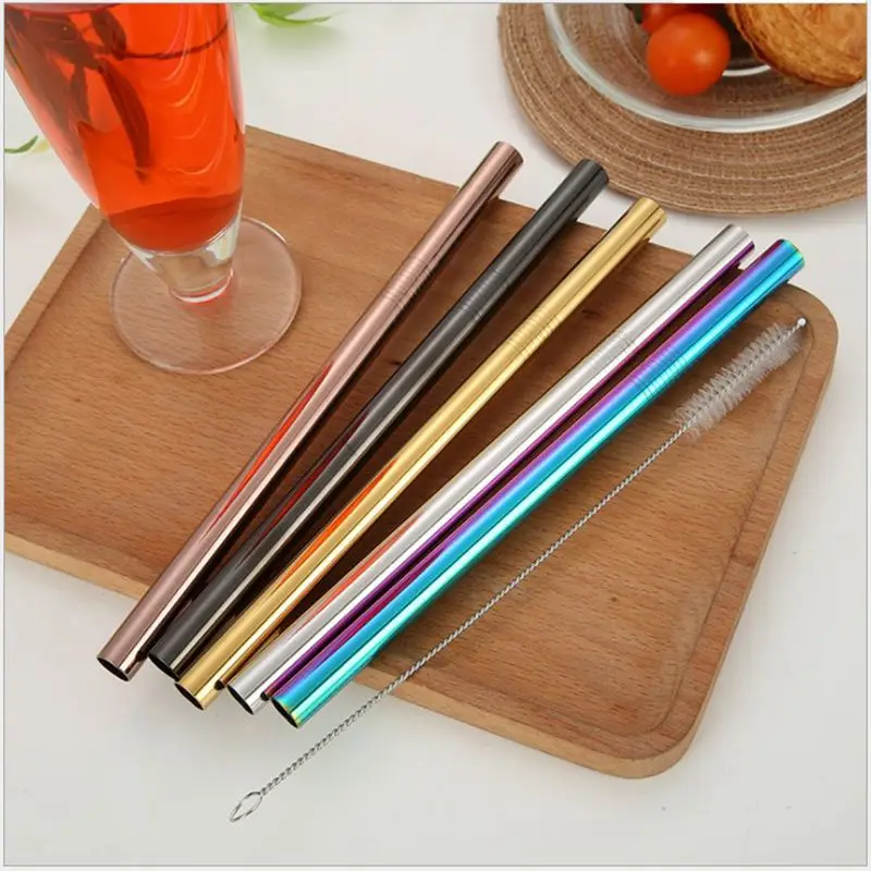 

5PCS Colorful Titanium Plated Stainless Steel Straw Mirror Polishing Tableware Coffee Pearl Milk Tea Drink Straw