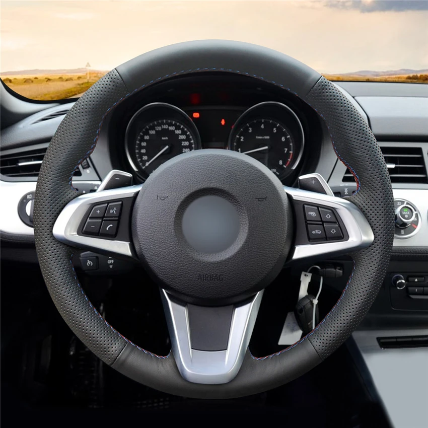 Hand-stitched Black Leather Custom Car Steering Wheel Cover for BMW Z4 E89 2009 2010 2011 2012 2013 2014 2015 2016