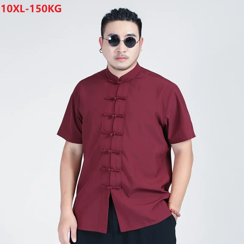 

summer men Chinese style shirt short sleeve large size tang suit 8XL 9XL 10XL vintage personality shirt button 58 60 62 64 68 70