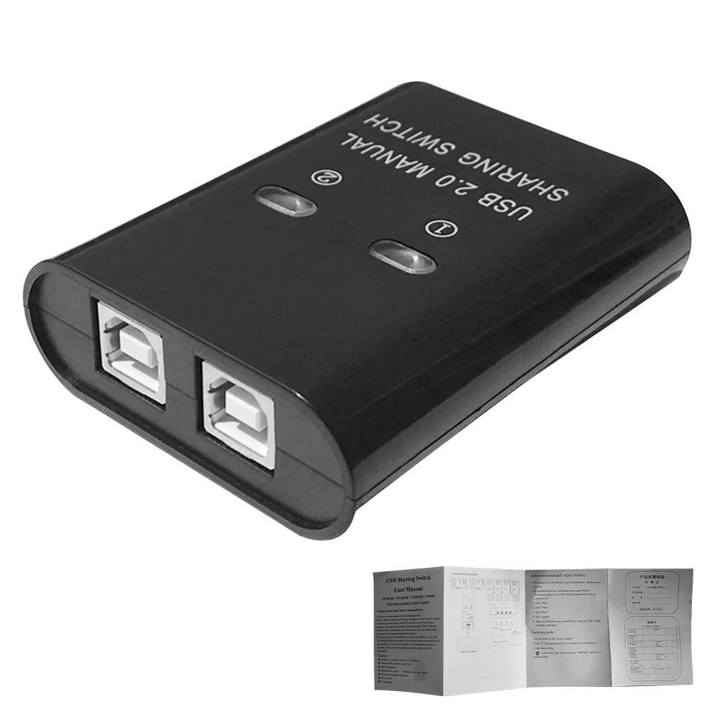 USB Printer Sharing อุปกรณ์2 In 1 Out แชร์เครื่องพิมพ์อุปกรณ์2พอร์ต Kvm สลับ Splitter Hub Converter plug และ Play