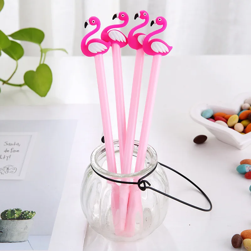 1pc Wholesale Creative Cartoon Flamingo Pen Black Student Stationery Pen Wholesale