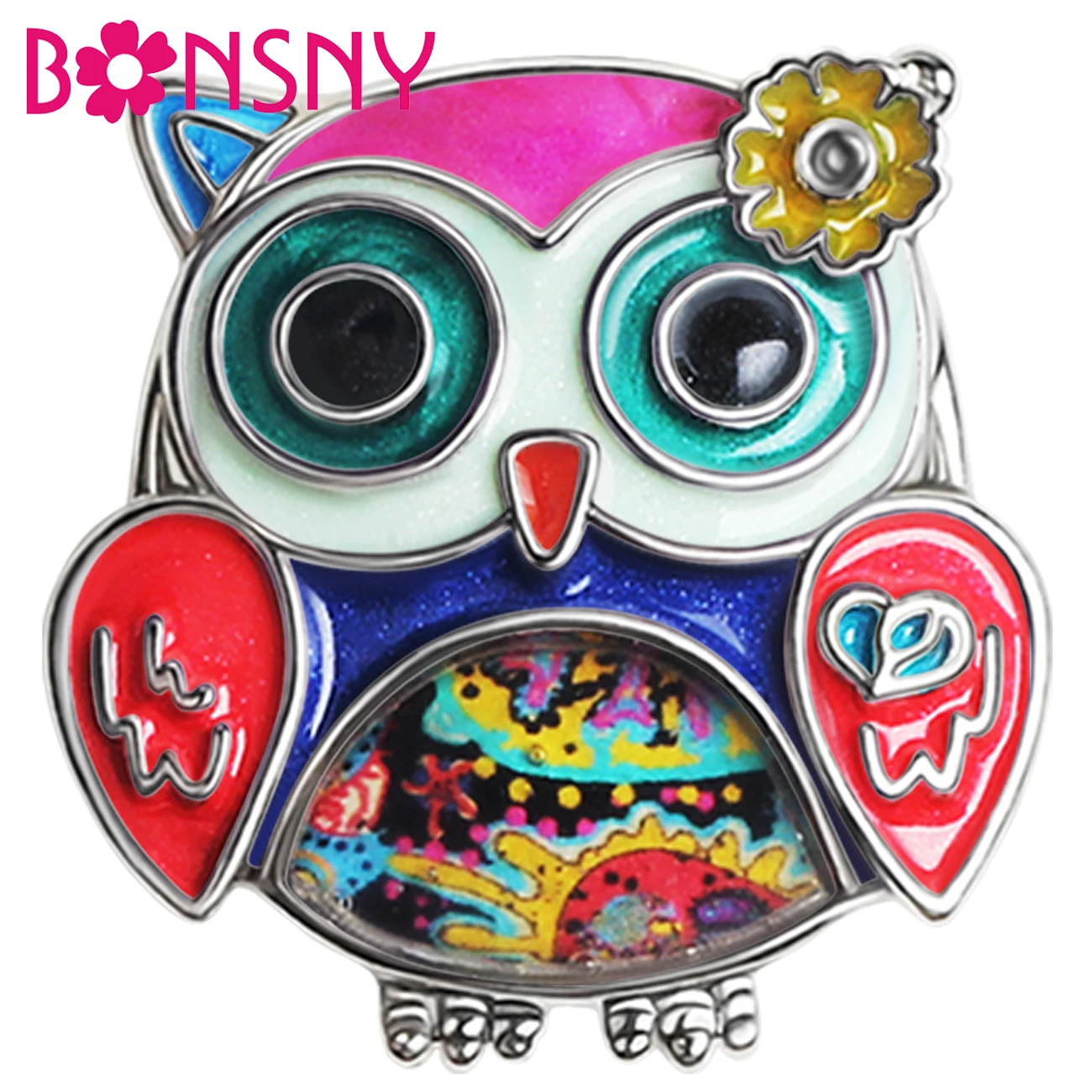 Bonsny Enamel Alloy Metal Floral Cute Fatty Owl Brooches Big Birds Pin Gifts Fashion Jewelry For Women Teens Girls Kids Party