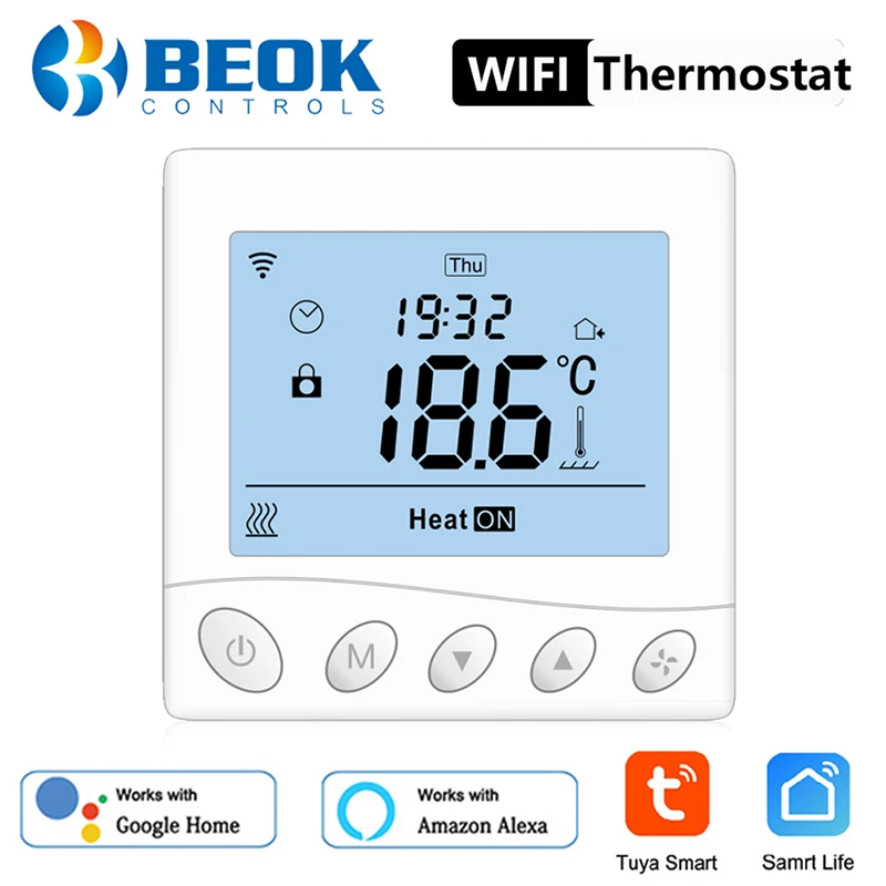 Beok 220V Tuya Smart Life WiFI Thermostat for Water Floor Heating for Gas Boiler Smart Home Control Work with Google Alexa