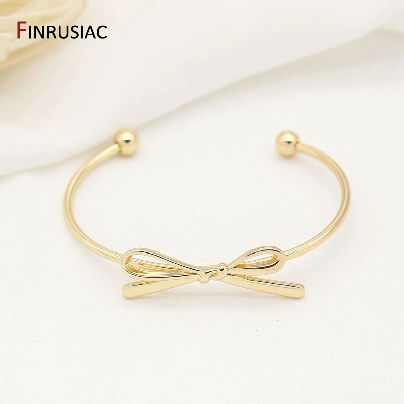 Gold Plated Bow Bracelet Bangle Accessories Simple Open Cuff Bangles For Women Girls Fashion Jewelry