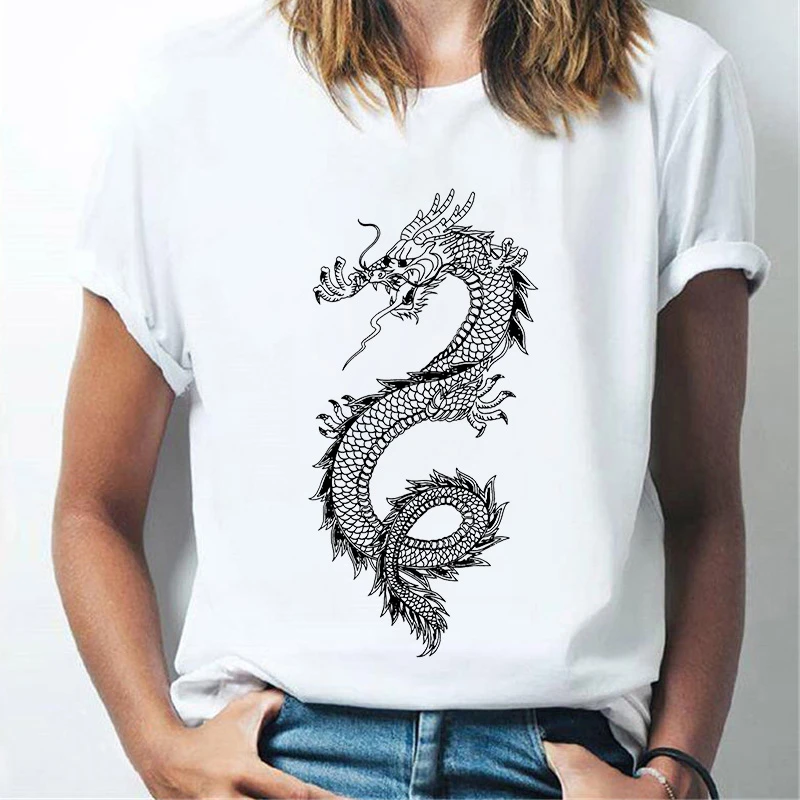 Tshirt Dragon Printed Women's T-shirt Summer T-shirt Harajuku Tee O-neck Tshirt Short-sleeved T Shirt