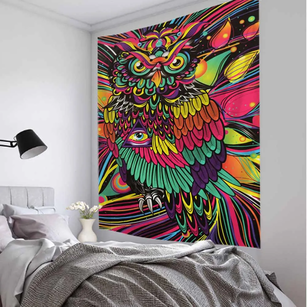 Psychedelic animal tapestry bedspread lion tiger owl fabric wall hanging living room bedroom hippie lace bohemian decoration