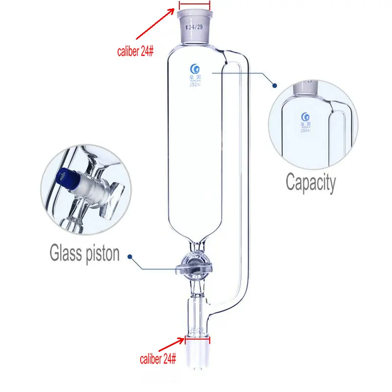 1Piece 25ml To 1000ml Lab Glass Constant Cylindrical Shape Separating Funnel with GLASS Piston