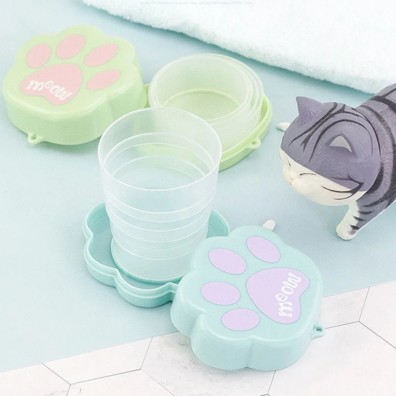 Cute Cat Paw Folding Cups 120ml Water Cup Children Travel Retractable Portable Outdoor Coffee Handcup