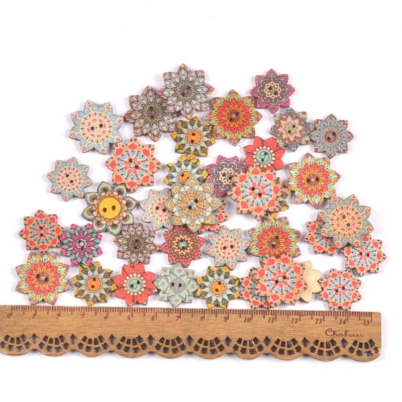 50pcs 20mm 25mm Round Wood Buttons 2 Holes for Sewing Material Scrapbook Clothing Crafts Hadework Accessories Mixed C3239