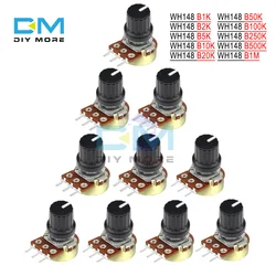 5 PCS/Lot WH148 Potentiometer Resistor 1K 2K 5K 10K 20K 50K 100K 500K Ohm 3 Pin Linear Taper Rotary Potentiometer w/Cap Knob