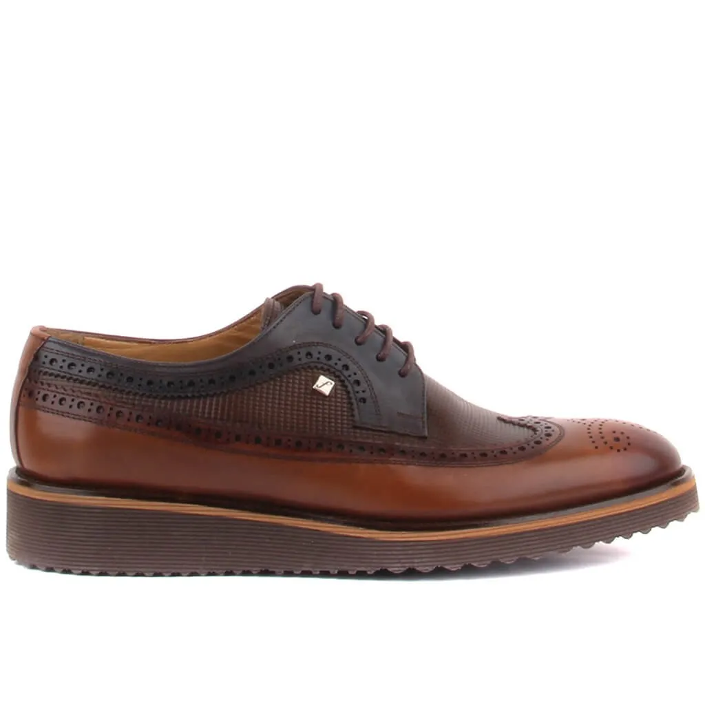 Fosco-Tan, Brown Leather Lace-Up Men Casual Shoes