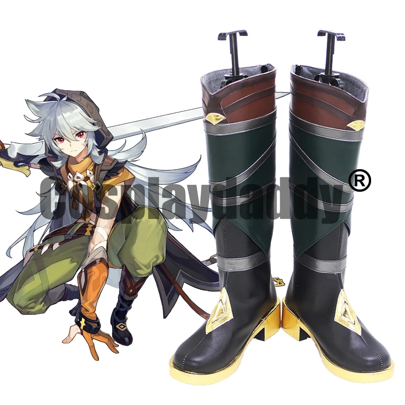 Genshin Impact Mondstadt Legend of Wolvendom Wolf Boy Razor Little Wolfie Cosplay Green Ver. Shoes Boots X002