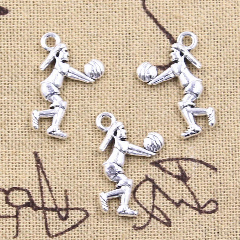 15pcs Charms sporter volleyball player 24x15mm Antique Silver Color Pendants Making DIY Handmade Tibetan Finding Jewelry