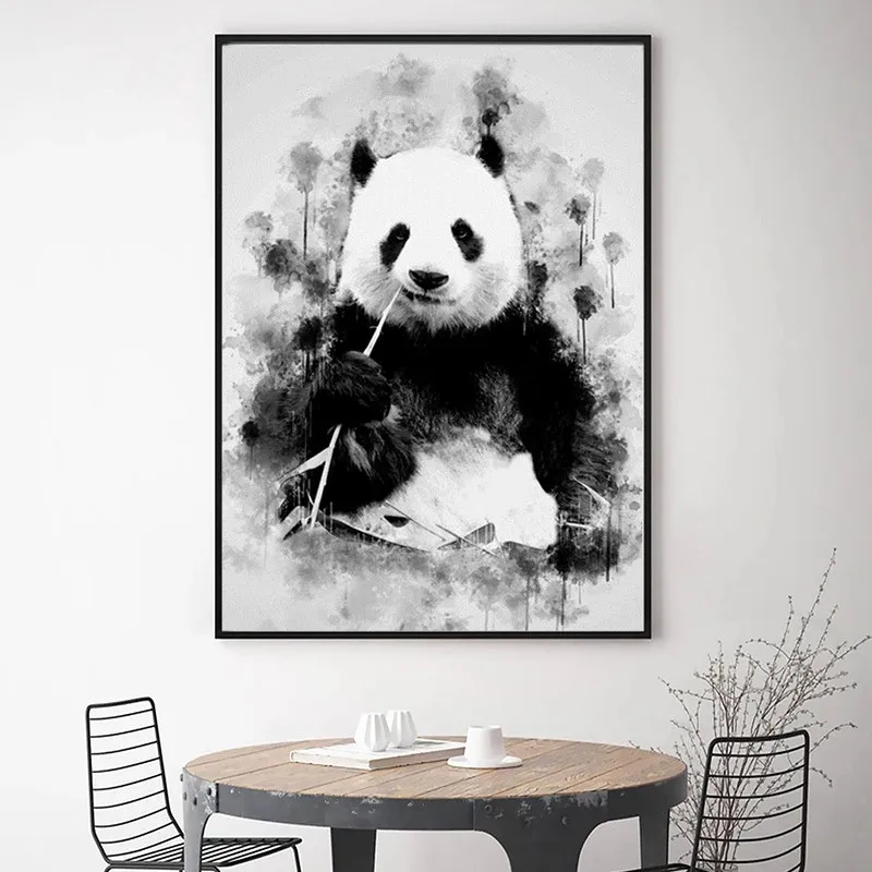 Cute Panda Eating Bamboo Art Canvas Painting on The Wall Decorative Picture for Living Room Animal Posters and Prints Home Decor