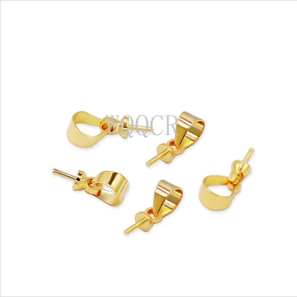 50pcs/lot  Gold/Silver Half Hole Charms Eye Pins Beads End Caps Top Drilled Pendant Bails Connectors for Jewelry Makings DIY