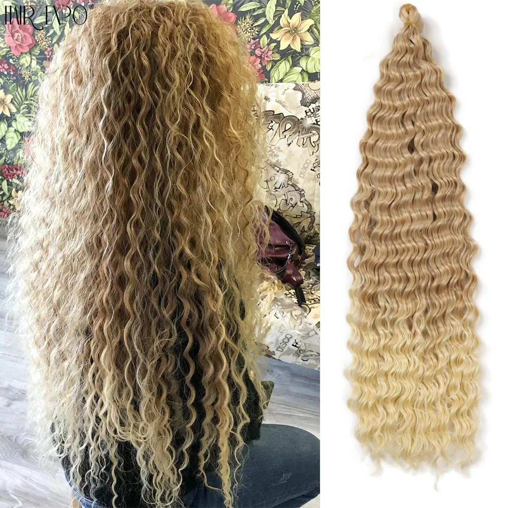 

28"Long Deep Wave Twist Crochet Hair Synthetic Afro Curls Crochet Braids Hair Ombre Freetress Braiding Hair Extensions For Women